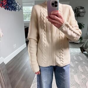 Vintage Pendleton Cream Cable Knit Zip-Up Sweater Size Large
